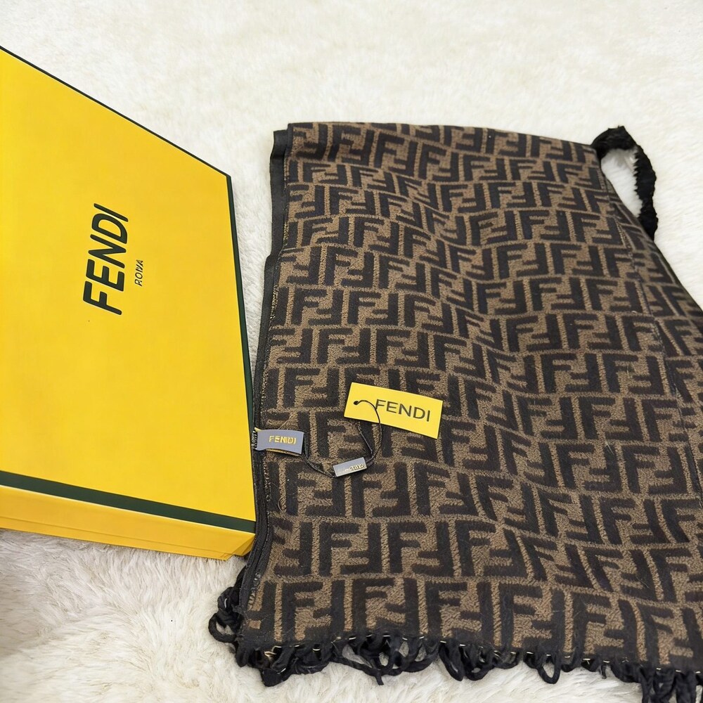 Fendi Dark Brown Fine FF Fringe Scarf - Picture 2 of 4